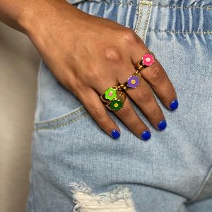 2 Gold-plated flower rings, adjustable